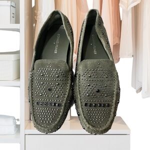 Donald J Pliner Suede Studded Loafers, Women’s Size 7.5M, Olive Green